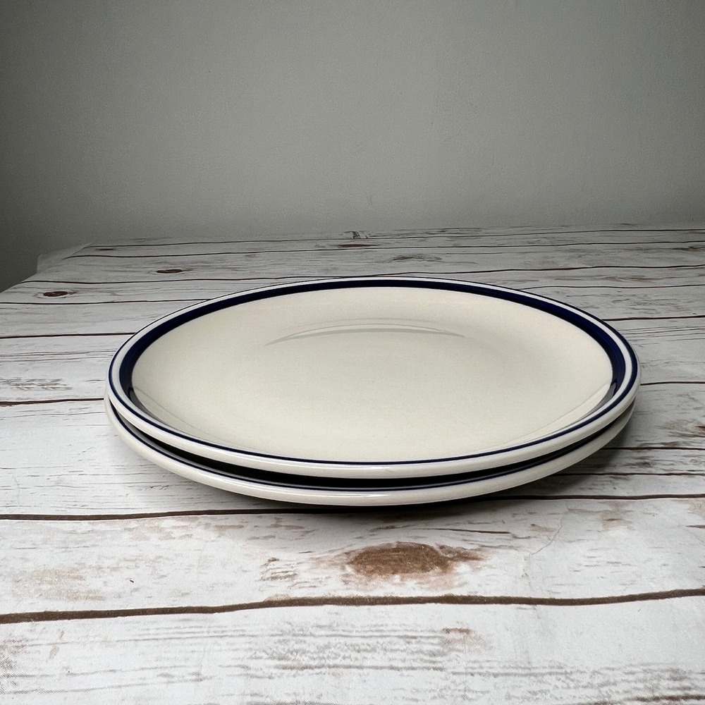 Belagio Dinner Plates Cream Navy Blue Double Rim 10.5 Inch Set of‎ 2